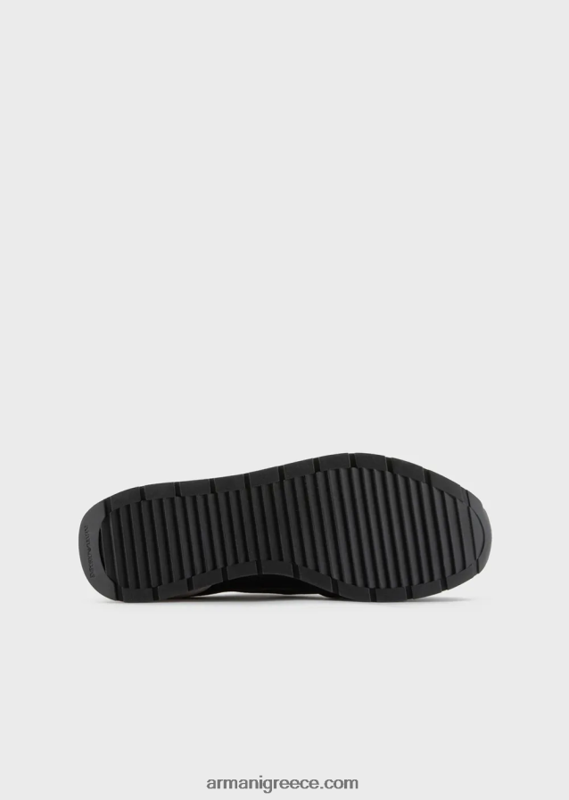 άνδρες Armani Διχτυωτά αθλητικά παπούτσια με λεπτομέρειες από καστόρι και μπάλωμα αετού 4046R61884 ναυτικό μπλε