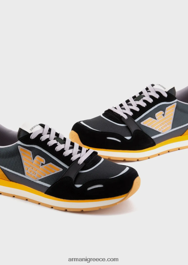 άνδρες Armani Διχτυωτά αθλητικά παπούτσια με λεπτομέρειες από καστόρι και μπάλωμα αετού 4046R61886 πρότυπο