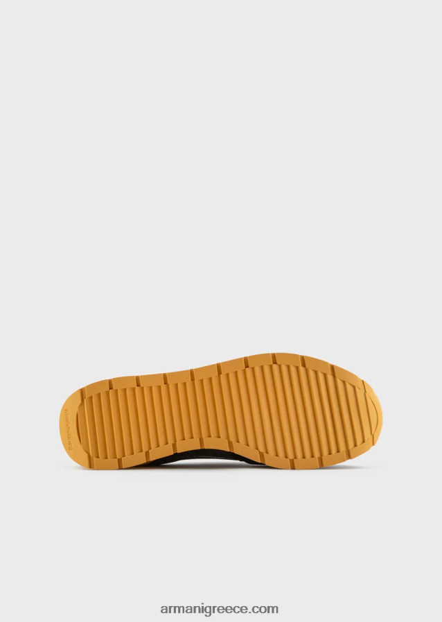 άνδρες Armani Διχτυωτά αθλητικά παπούτσια με λεπτομέρειες από καστόρι και μπάλωμα αετού 4046R61887 σκούρο γκρίζο