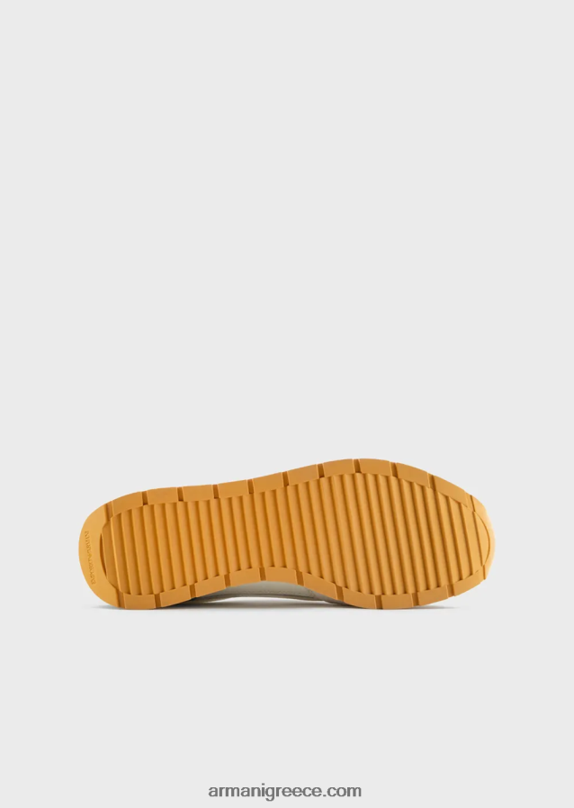 άνδρες Armani Διχτυωτά αθλητικά παπούτσια με λεπτομέρειες από καστόρι και μπάλωμα αετού 4046R61888 γαλανός