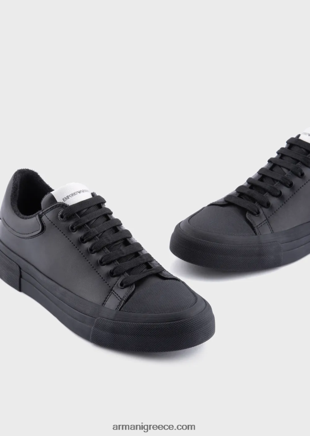 άνδρες Armani μαλακά δερμάτινα πάνινα παπούτσια 4046R61892 μαύρος