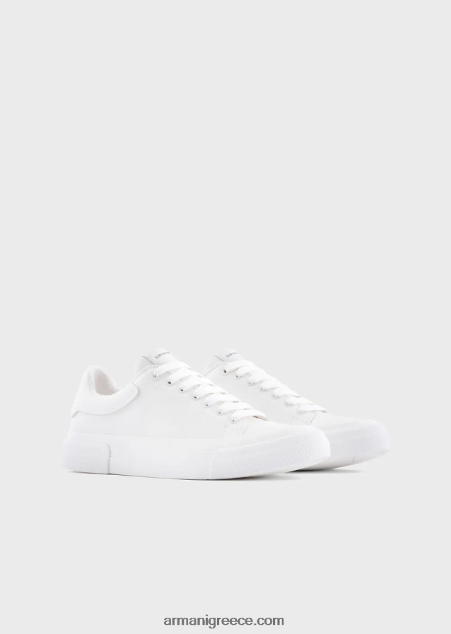 άνδρες Armani μαλακά δερμάτινα πάνινα παπούτσια 4046R61893 άσπρο