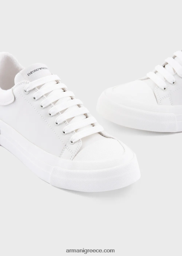 άνδρες Armani μαλακά δερμάτινα πάνινα παπούτσια 4046R61893 άσπρο