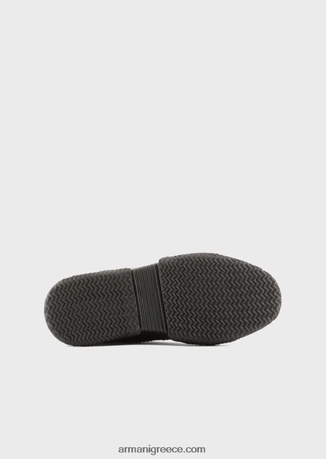 άνδρες Armani δερμάτινα και ανακυκλωμένα νάιλον πάνινα παπούτσια με σόλες πολλαπλών στρώσεων 4046R61894 μαύρος