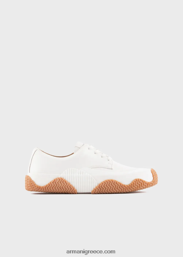 άνδρες Armani μαλακά δερμάτινα πάνινα παπούτσια με σόλες πολλαπλών στρώσεων 4046R61895 άσπρο