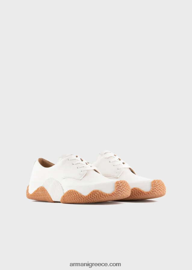 άνδρες Armani μαλακά δερμάτινα πάνινα παπούτσια με σόλες πολλαπλών στρώσεων 4046R61895 άσπρο
