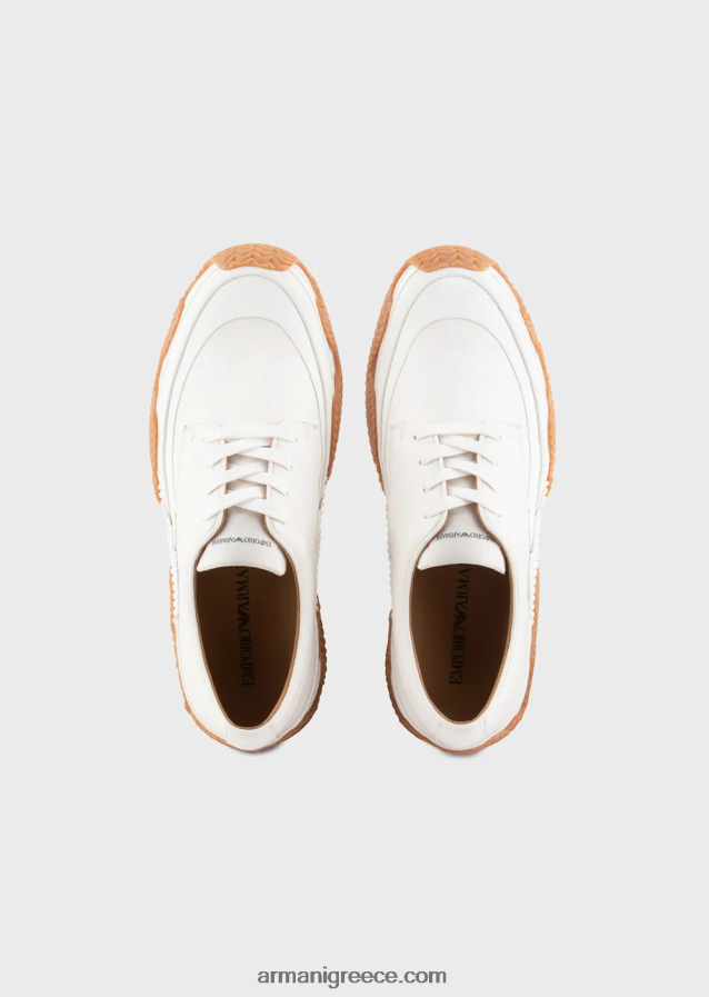 άνδρες Armani μαλακά δερμάτινα πάνινα παπούτσια με σόλες πολλαπλών στρώσεων 4046R61895 άσπρο
