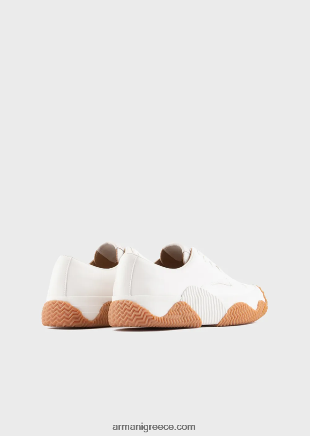 άνδρες Armani μαλακά δερμάτινα πάνινα παπούτσια με σόλες πολλαπλών στρώσεων 4046R61895 άσπρο