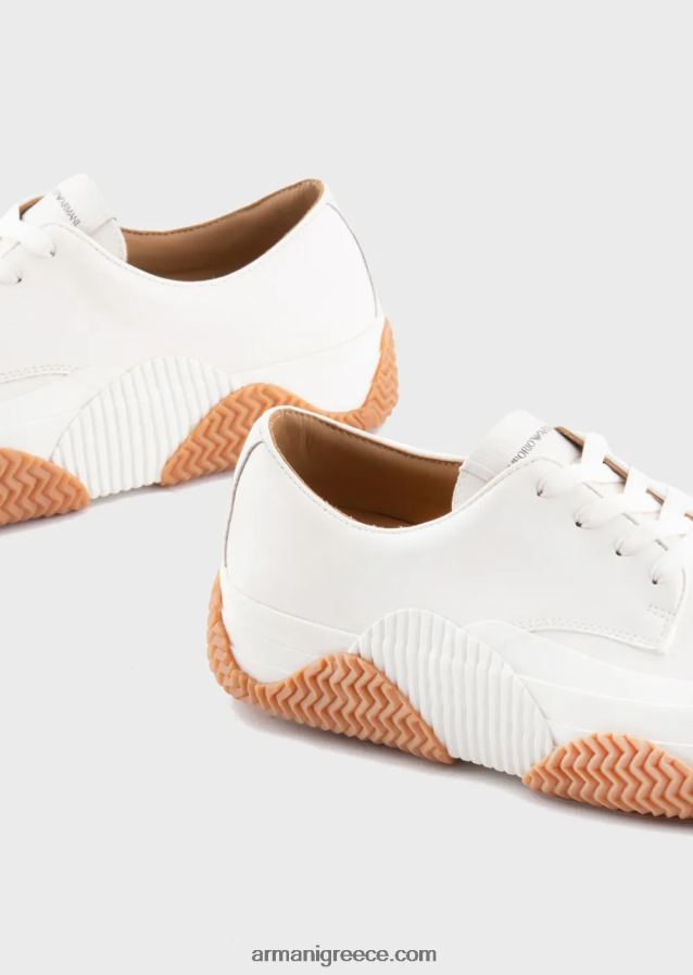 άνδρες Armani μαλακά δερμάτινα πάνινα παπούτσια με σόλες πολλαπλών στρώσεων 4046R61895 άσπρο