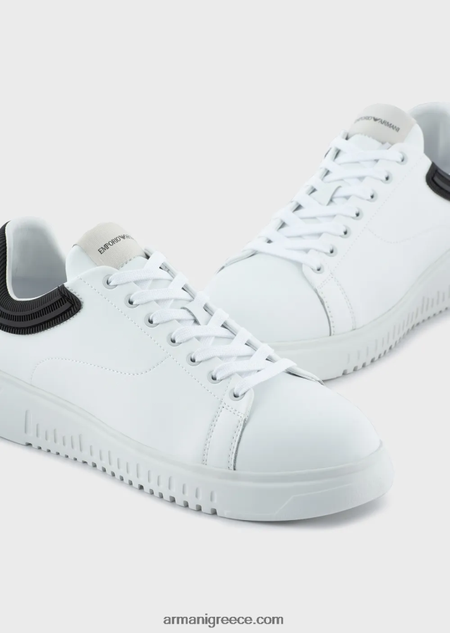 άνδρες Armani μαλακά δερμάτινα πάνινα παπούτσια με πλάτη από καουτσούκ 4046R61903 διχρωμία