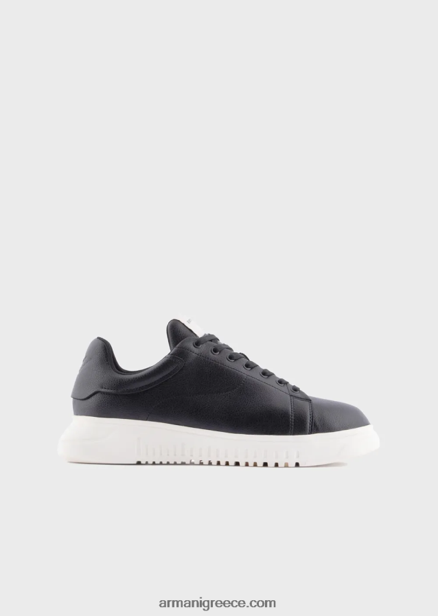 άνδρες Armani πτυσσόμενα δερμάτινα αθλητικά παπούτσια 4046R61906 μαύρος