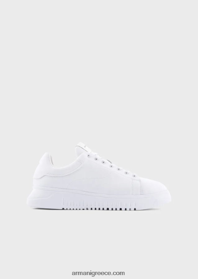 άνδρες Armani πτυσσόμενα δερμάτινα αθλητικά παπούτσια 4046R61907 άσπρο