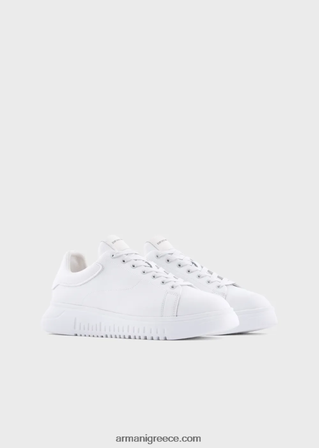 άνδρες Armani πτυσσόμενα δερμάτινα αθλητικά παπούτσια 4046R61907 άσπρο