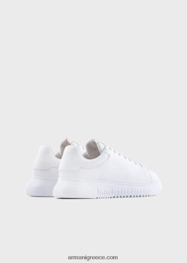 άνδρες Armani πτυσσόμενα δερμάτινα αθλητικά παπούτσια 4046R61907 άσπρο