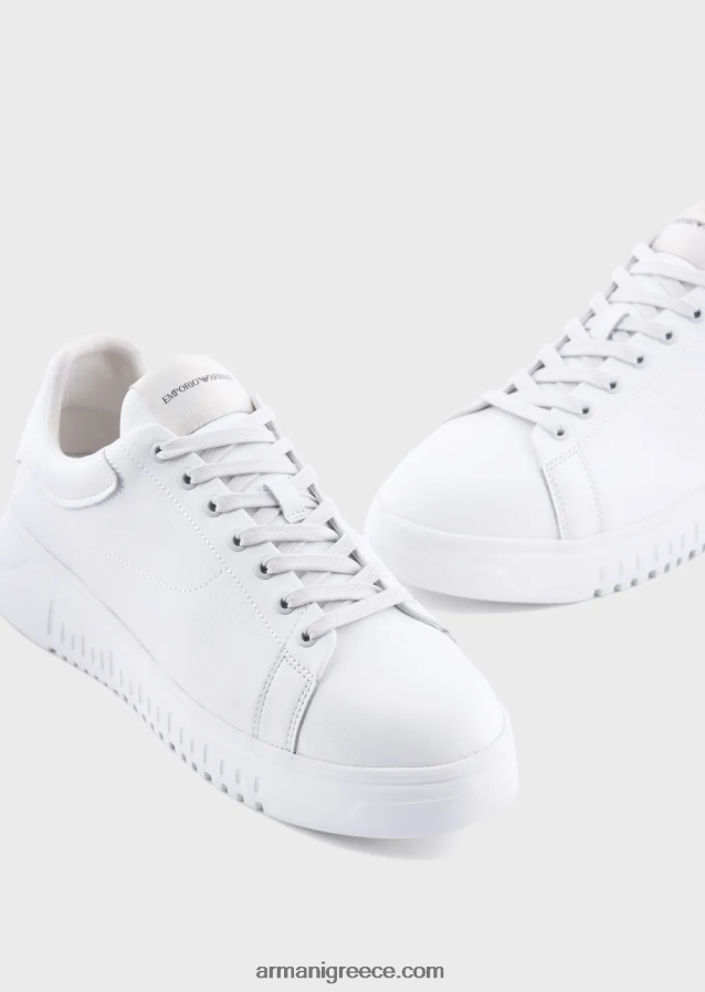 άνδρες Armani πτυσσόμενα δερμάτινα αθλητικά παπούτσια 4046R61907 άσπρο