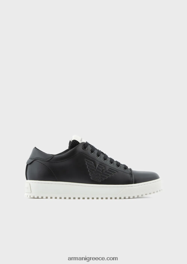 άνδρες Armani μαλακά, δερμάτινα αθλητικά παπούτσια 4046R61911 μαύρος
