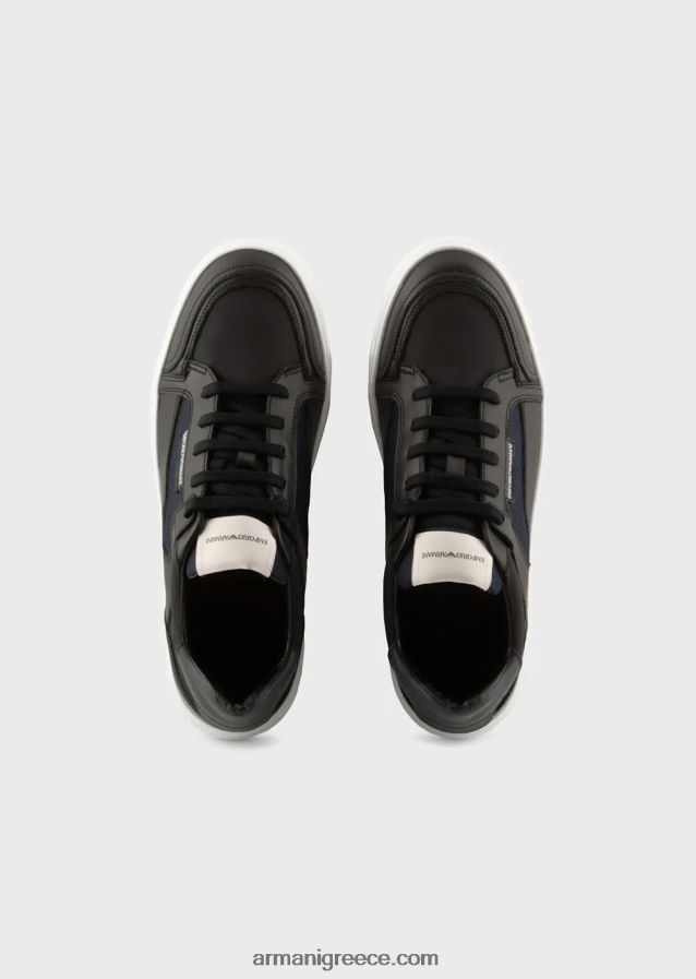 άνδρες Armani νάιλον και δερμάτινα πάνινα παπούτσια 4046R61912 μαύρος