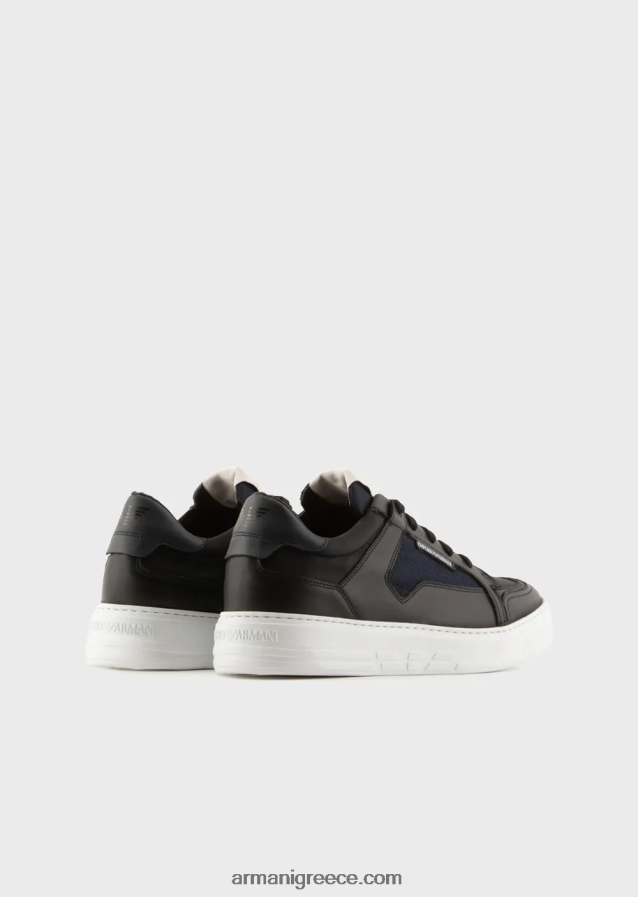 άνδρες Armani νάιλον και δερμάτινα πάνινα παπούτσια 4046R61912 μαύρος