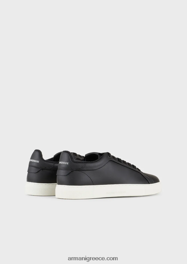 άνδρες Armani μαλακά δερμάτινα πάνινα παπούτσια 4046R61913 μαύρος
