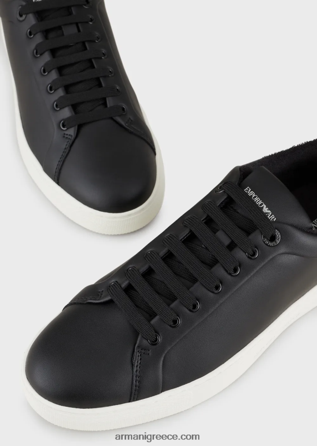 άνδρες Armani μαλακά δερμάτινα πάνινα παπούτσια 4046R61913 μαύρος