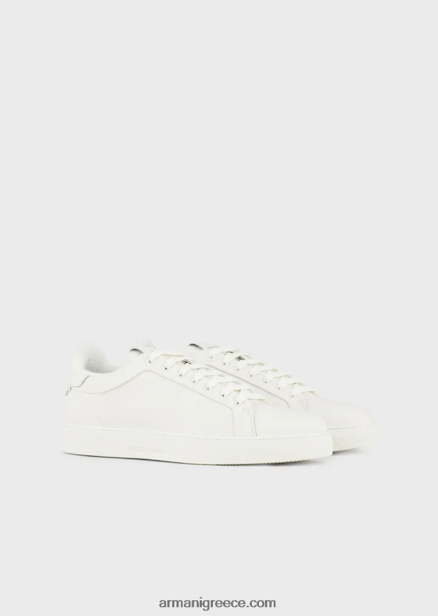 άνδρες Armani μαλακά δερμάτινα πάνινα παπούτσια 4046R61914 άσπρο