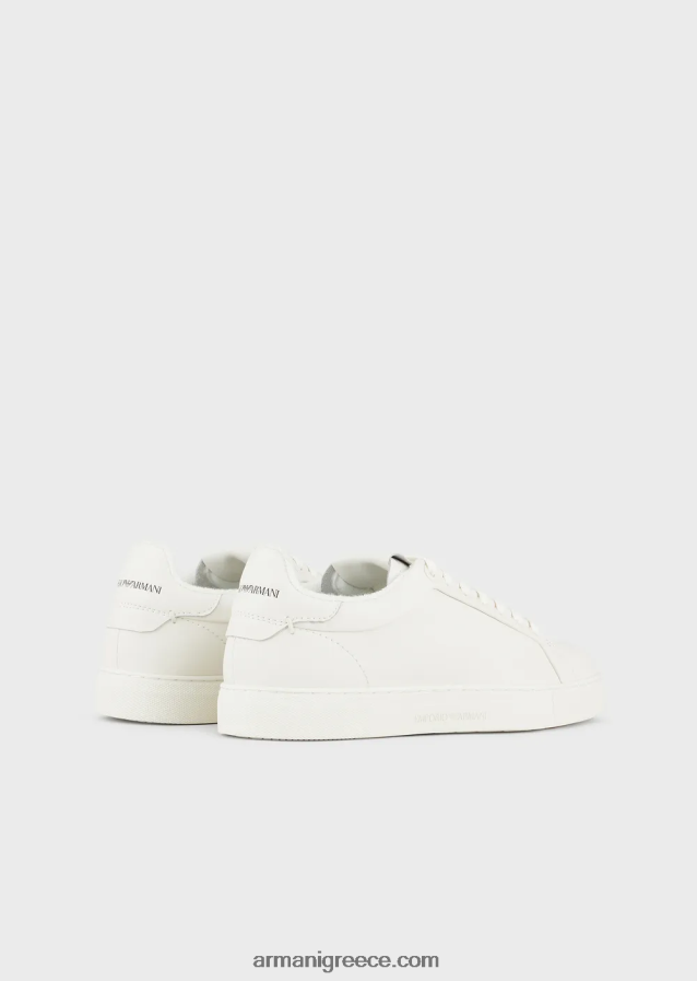 άνδρες Armani μαλακά δερμάτινα πάνινα παπούτσια 4046R61914 άσπρο
