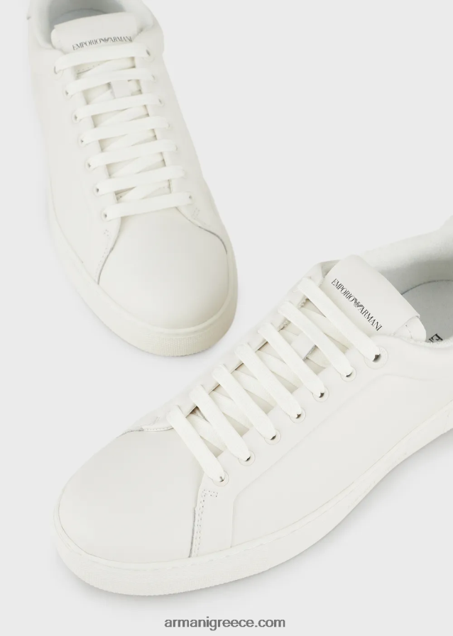 άνδρες Armani μαλακά δερμάτινα πάνινα παπούτσια 4046R61914 άσπρο