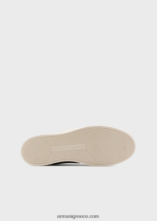 άνδρες Armani δερμάτινα πάνινα παπούτσια με μπάλωμα αετού 4046R61920 ναυτικό μπλε