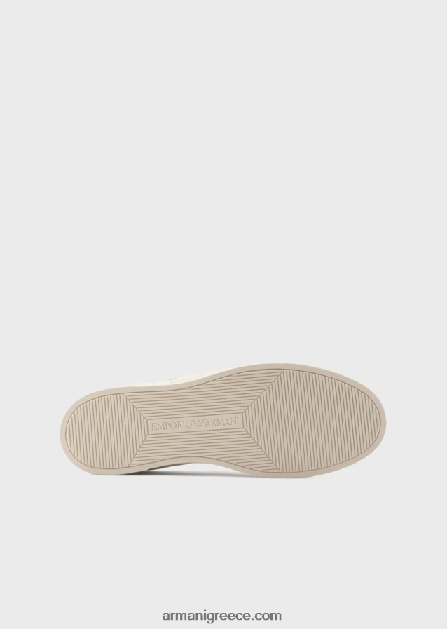 άνδρες Armani δερμάτινα πάνινα παπούτσια με μπάλωμα αετού 4046R61921 άσπρο