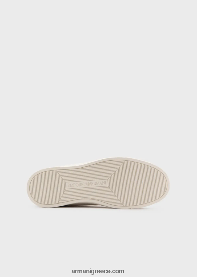 άνδρες Armani δερμάτινα και σουέτ ψηλά αθλητικά παπούτσια 4046R61927 μπλε