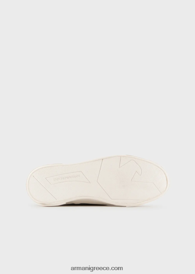 άνδρες Armani πάνινα πάνινα παπούτσια με δερμάτινες λεπτομέρειες από φυτικό μαυρισμένο δέρμα 4046R61931 ναυτικό μπλε