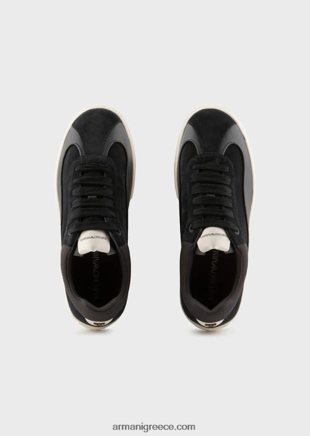 άνδρες Armani σουέτ και νάιλον αθλητικά παπούτσια 4046R61932 ναυτικό μπλε