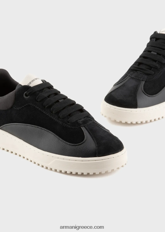 άνδρες Armani σουέτ και νάιλον αθλητικά παπούτσια 4046R61932 ναυτικό μπλε