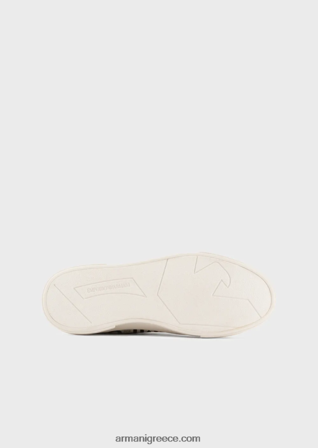 άνδρες Armani ανακυκλωμένα πλεκτά αθλητικά παπούτσια με ζακάρ λογότυπο 4046R61937 άσπρο