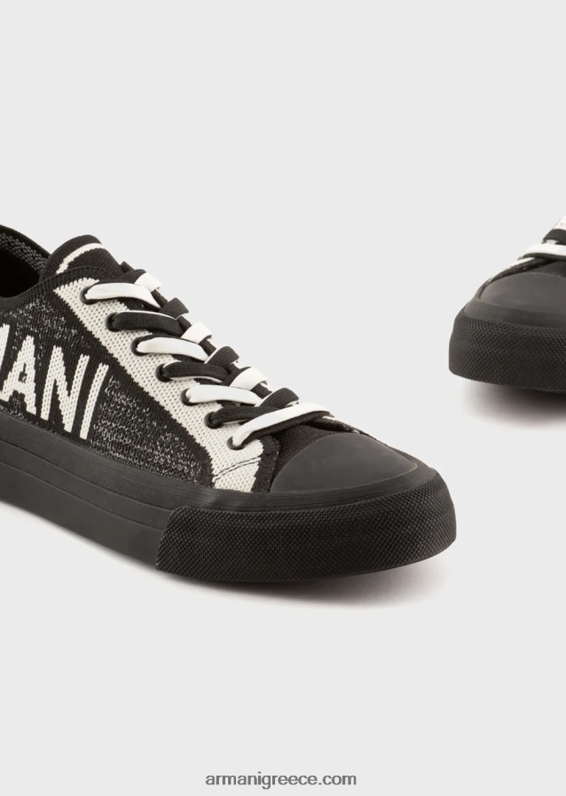 άνδρες Armani ανακυκλωμένα πλεκτά αθλητικά παπούτσια με λογότυπο ζακάρ 4046R61938 μαύρος