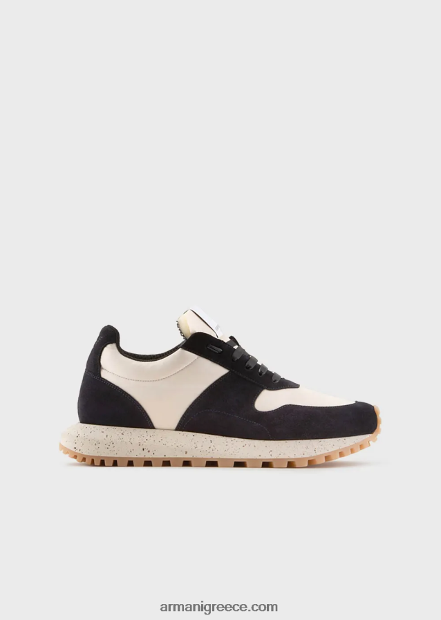 άνδρες Armani δερμάτινα και οικολογικά νάιλον πάνινα παπούτσια βιώσιμης συλλογής 4046R61942 μπλε