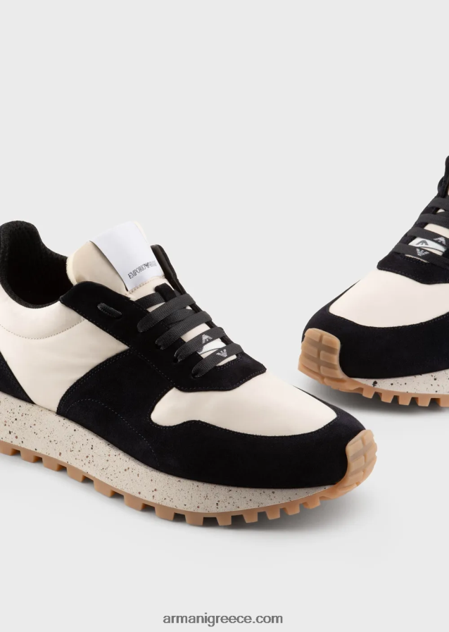 άνδρες Armani δερμάτινα και οικολογικά νάιλον πάνινα παπούτσια βιώσιμης συλλογής 4046R61942 μπλε