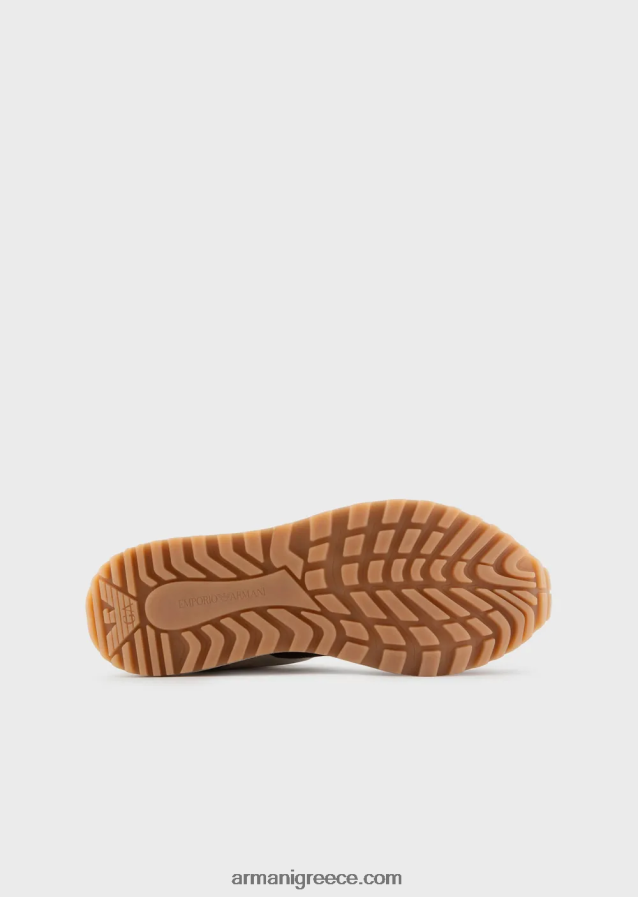 άνδρες Armani δερμάτινα και οικολογικά νάιλον πάνινα παπούτσια βιώσιμης συλλογής 4046R61942 μπλε