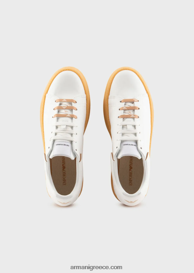 άνδρες Armani βιώσιμη συλλογή αθλητικών παπουτσιών από ανακυκλωμένο δέρμα 4046R61944 άσπρο