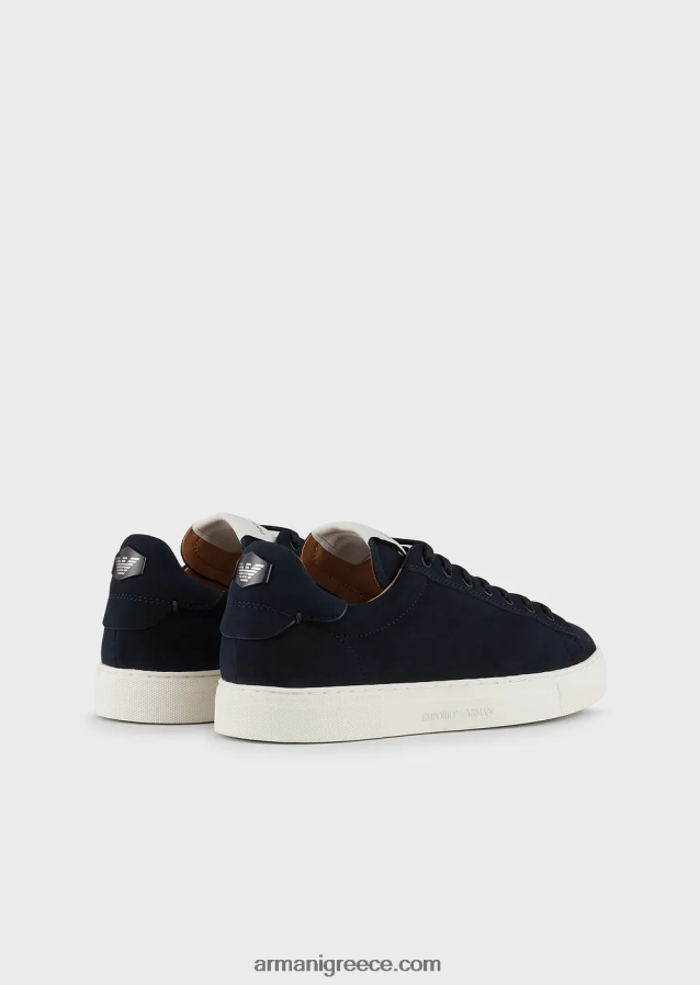 άνδρες Armani αθλητικά παπούτσια nubuck με πίσω λογότυπο 4046R61928 ναυτικό μπλε