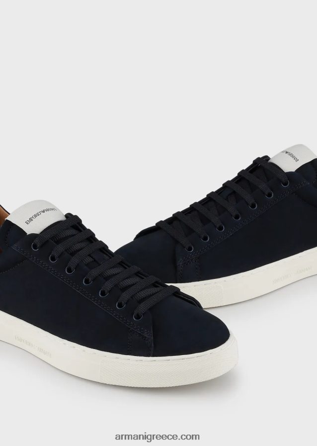 άνδρες Armani αθλητικά παπούτσια nubuck με πίσω λογότυπο 4046R61928 ναυτικό μπλε