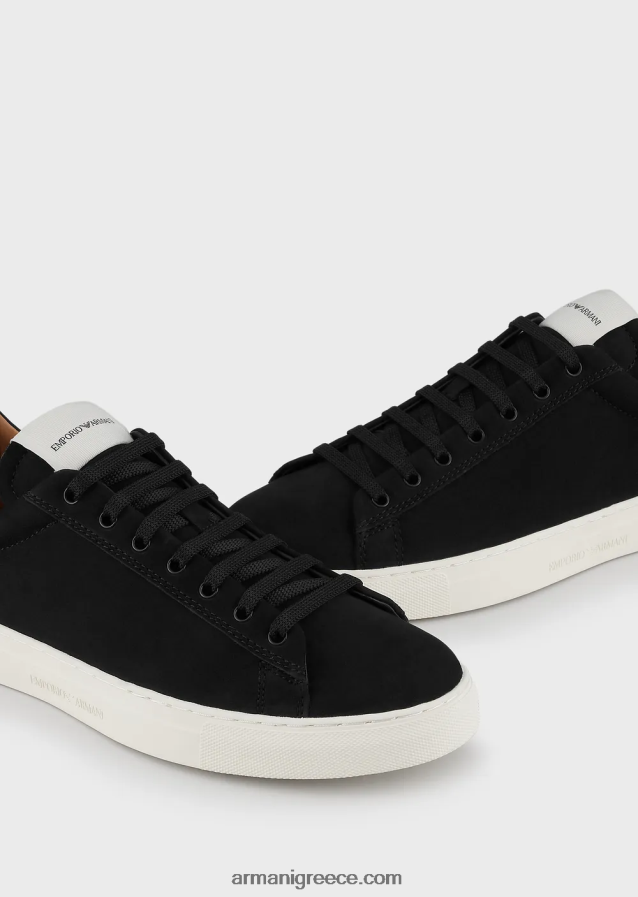 άνδρες Armani αθλητικά παπούτσια nubuck με πίσω λογότυπο 4046R61929 μαύρος