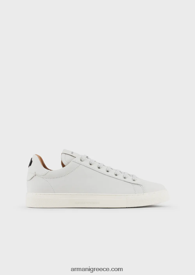 άνδρες Armani αθλητικά παπούτσια nubuck με πίσω λογότυπο 4046R61930 άσπρο