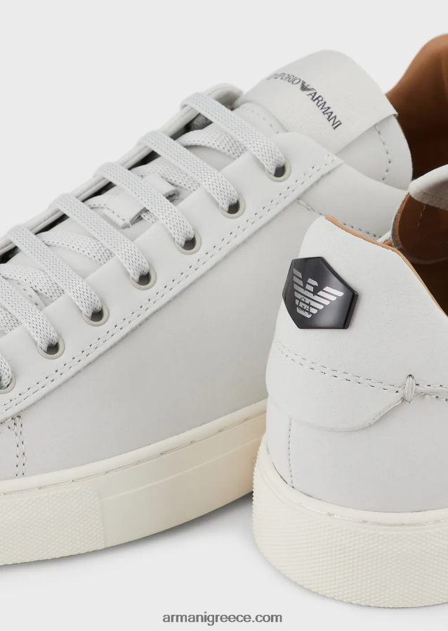 άνδρες Armani αθλητικά παπούτσια nubuck με πίσω λογότυπο 4046R61930 άσπρο
