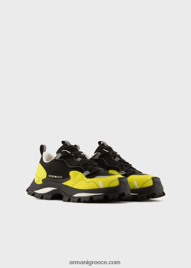 άνδρες Armani ripstop νάιλον και διχτυωτά αθλητικά παπούτσια με κορδόνια σε στυλ πεζοπορίας 4046R61933 βαθύ μαύρο