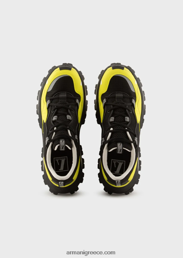 άνδρες Armani ripstop νάιλον και διχτυωτά αθλητικά παπούτσια με κορδόνια σε στυλ πεζοπορίας 4046R61933 βαθύ μαύρο