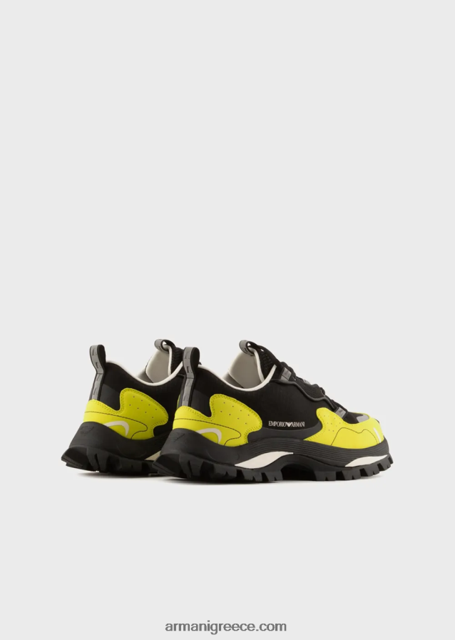 άνδρες Armani ripstop νάιλον και διχτυωτά αθλητικά παπούτσια με κορδόνια σε στυλ πεζοπορίας 4046R61933 βαθύ μαύρο