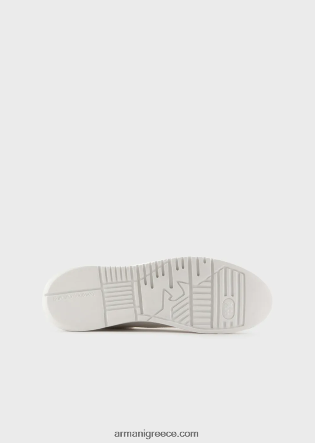 άνδρες Armani δερμάτινα sneakers με βρύα-βελονιά σε όλο τον αετό 4046R61865 άσπρο