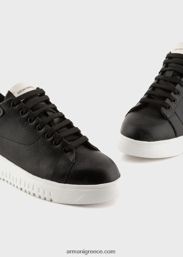 άνδρες Armani δερμάτινα sneakers με βρύα-βελονιά σε όλο τον αετό 4046R61866 μαύρος
