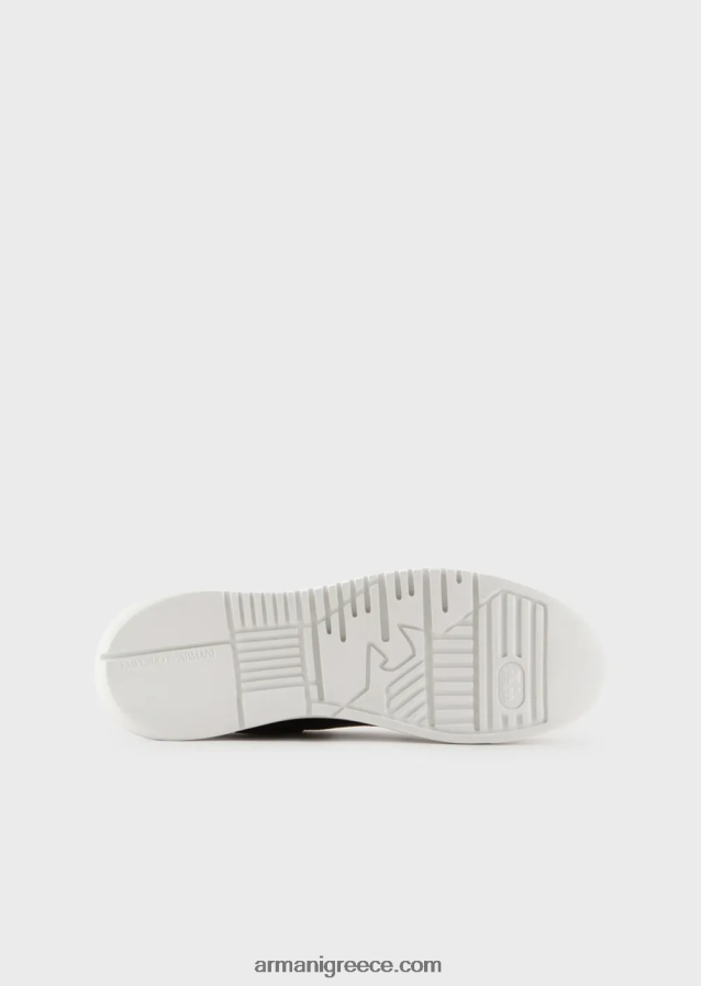 άνδρες Armani δερμάτινα sneakers με βρύα-βελονιά σε όλο τον αετό 4046R61866 μαύρος